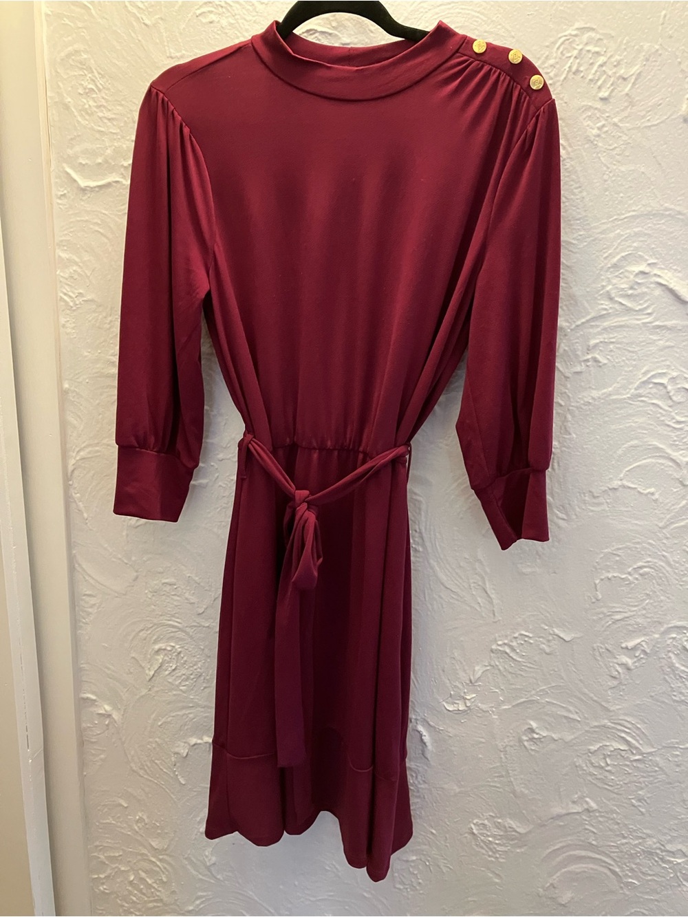 Adrienne Vittadini Burgundy Midi Dress with Gold Buttons